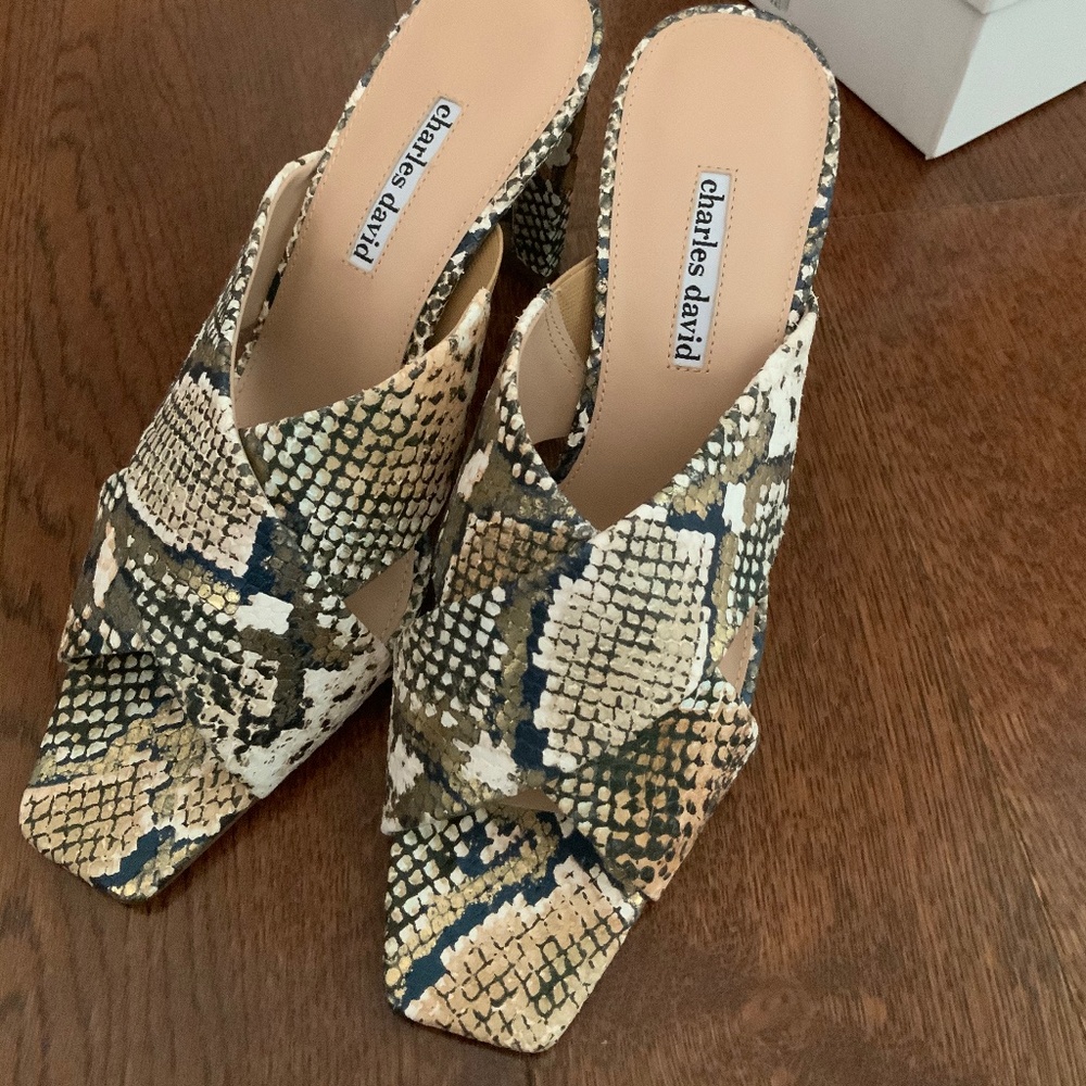Charles David Buzzer Leather Block Heel Snake Embossed Size  9 New in Box